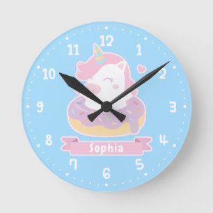 Süßes Einhorn in Donut Mädchen Zimmer Wanduhr