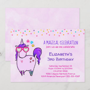 Süßes Einhorn in herzförmiger Brille Geburtstag Einladung