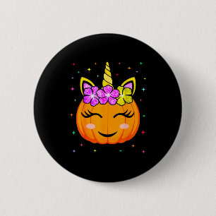 Süßes Einhorn-Kürbis-Mädchen-Kinder Lustiger Hallo Button
