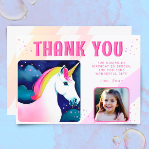 Süßes Einhorn Magisches Mädchen Geburtstagsfoto Dankeskarte