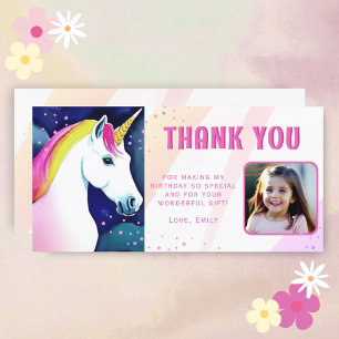 Süßes Einhorn Magisches Mädchen Geburtstagsfoto Dankeskarte