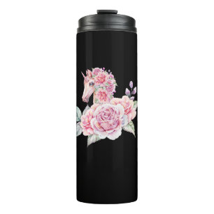 Süßes Einhorn mit Blumen Florales Einhorn Mädchen Thermosbecher