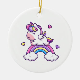 Süßes Einhorn mit Regenbogen Cartoon Keramik Ornament