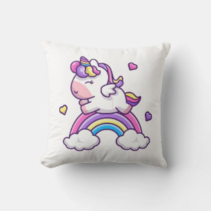 Süßes Einhorn mit Regenbogen Cartoon Kissen