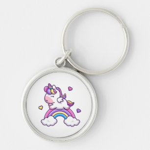 Süßes Einhorn mit Regenbogen-Cartoon Schlüsselanhänger