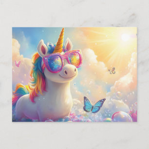 Süßes Einhorn mit Sonnenbrille: Magisch und Lustig Feiertagspostkarte