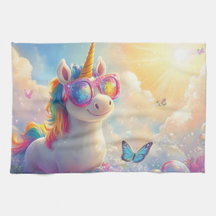 Süßes Einhorn mit Sonnenbrille: Magisch und Lustig Geschirrtuch
