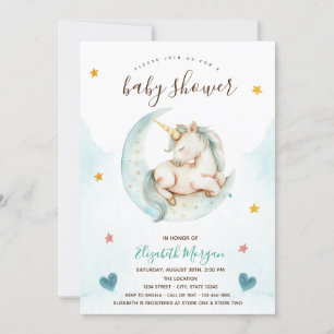 Süßes Einhorn Mond Sterne Herzen Baby Shower   Einladung
