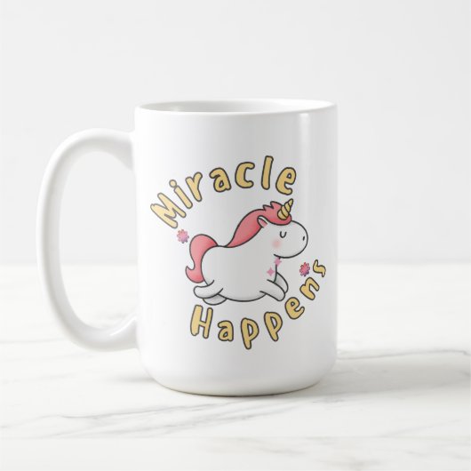 Süßes Einhorn-Mug-Design "Wunder geschieht"  Kaffeetasse (Links)