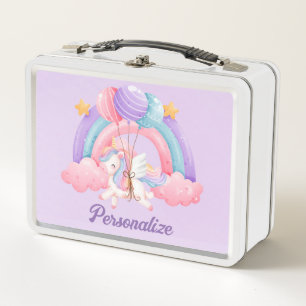 Süßes Einhorn Regenbogen Bunt Kinder Personalisier Metall Brotdose
