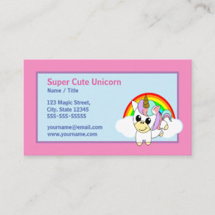 Süßes Einhorn. Regenbogen und ein rosa Hintergrund Visitenkarte