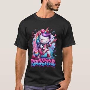 Süßes Einhorn Rockstar Gitarre Rockende Musik Säng T-Shirt