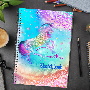 Süßes Einhorn rosa aqua-farbenes falsches Glitter- Notizblock