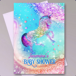 Süßes Einhorn rosa aqua-glitter-baby-shower  Einladung