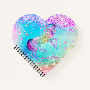 Süßes Einhorn rosa Glitter Regenbogen aqua Monogra Notizblock