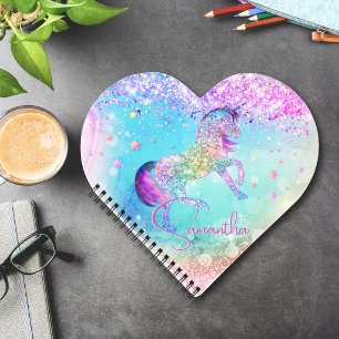 Süßes Einhorn rosa Glitter Regenbogen aqua Monogra Notizblock
