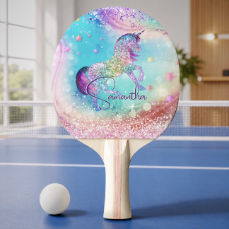 Süßes Einhorn rosa Glitter Regenbogen aqua Monogra Tischtennis Schläger