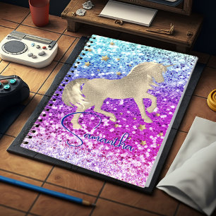 Süßes Einhorn rosa Glitter Regenbogen Gold Monogra Notizblock