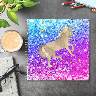 Süßes Einhorn rosa Glitter Regenbogen Gold Monogra Notizblock