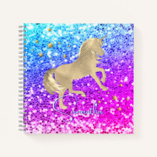 Süßes Einhorn rosa Glitter Regenbogen Gold Monogra Notizblock