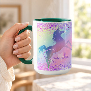 Süßes Einhorn rosa Glitter Regenbogen Kunst Monogr Tasse