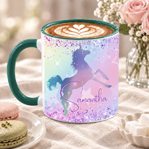 Süßes Einhorn rosa Glitter Regenbogen Kunst Monogr Tasse