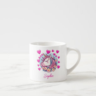 Süßes Einhorn, rosa Herzen & Blumen, benutzerdefin Espressotasse