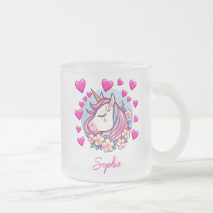 Süßes Einhorn, rosa Herzen & Blumen, benutzerdefin Mattglastasse