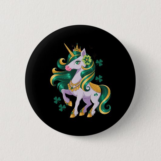 Süßes Einhorn Shamrock Mädchen Kinder St Patricks  Button (Vorderseite)
