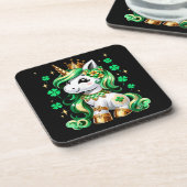 Süßes Einhorn Shamrock St. Patrick's Day Getränkeuntersetzer (Linke Seite)