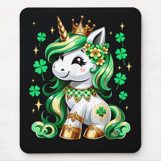 Süßes Einhorn Shamrock St. Patrick's Day Mousepad (Vorne)