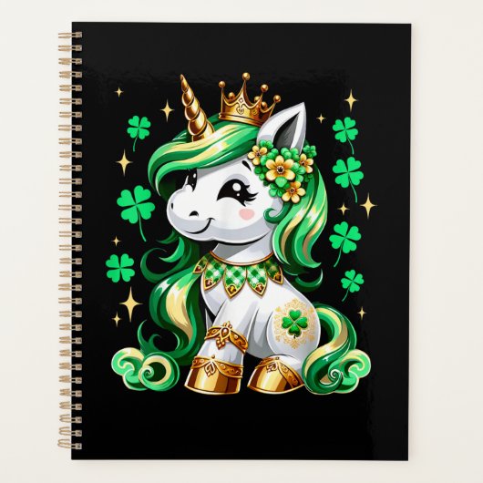 Süßes Einhorn Shamrock St. Patrick's Day Planer (Vorderseite)