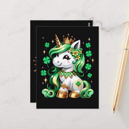 Süßes Einhorn Shamrock St. Patrick's Day  Postkarte (Vorderseite/Rückseite Beispiel)