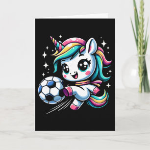 Süßes Einhorn spielt Fußball Karte