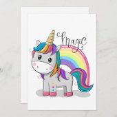Süßes Einhorn Unicorn mit großen Augen Einladung (Vorne/Hinten)