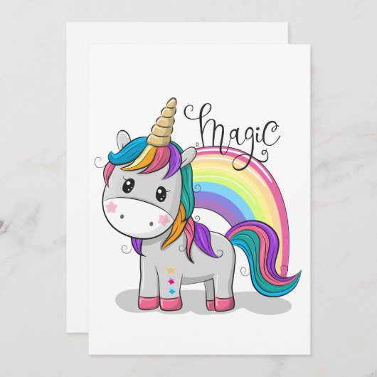 Süßes Einhorn Unicorn mit großen Augen Einladung (Vorne/Hinten)