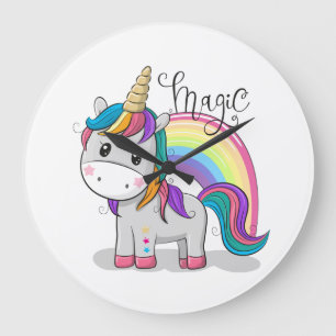 Süßes Einhorn Unicorn mit großen Augen T-Shirt Große Wanduhr