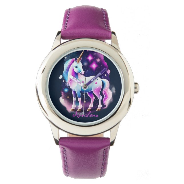 süßes Einhorn vor einem funkelnden Sternenhimmel Armbanduhr (Vorderseite)