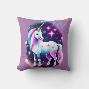süßes Einhorn vor einem funkelnden Sternenhimmel Kissen