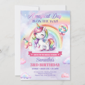 Süßes Einhorn Wasserfarbe Rosa Kinder dritter Gebu Einladung