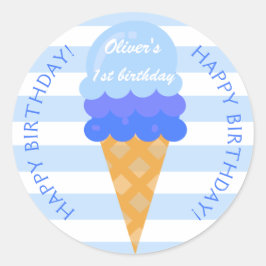 Süßes Eis 1. Geburtstag Party Blue Junge Runder Aufkleber