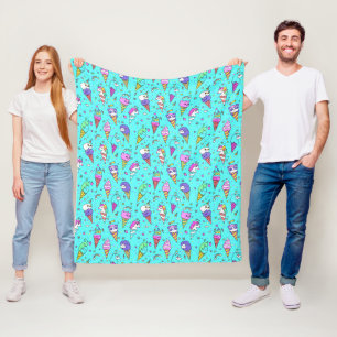 Süßes Eiscreme-Einhorn-Muster in Cyan Fleecedecke