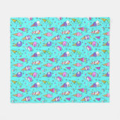 Süßes Eiscreme-Einhorn-Muster in Cyan Fleecedecke (Vorderseite (Horizontal))