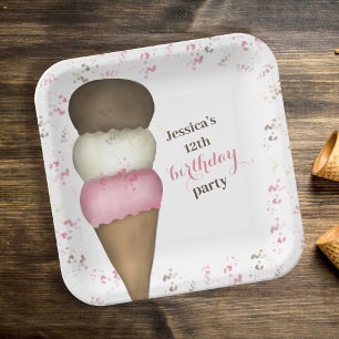 Süßes Eiscreme-Geburtstagsfeier-Dessert-Thema Pappteller
