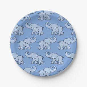 Süßes Elefantenmuster Blaue Babyparty Pappteller