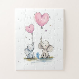 Süßes Elefantenpaar Herzballons Puzzles