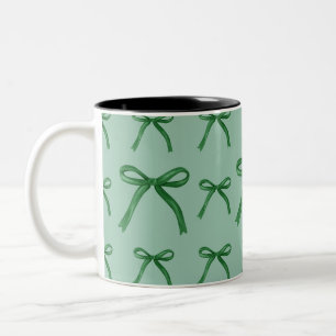 Süßes elegantes grünes Schleifenmuster Zweifarbige Tasse