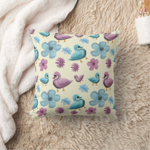 Süßes-Enten-Blumenmuster-Ästhetik-Pastell-Kawaii-B Kissen