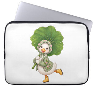 Süßes Entlein mit Blattregenschirm – Whimsical Spr Laptopschutzhülle