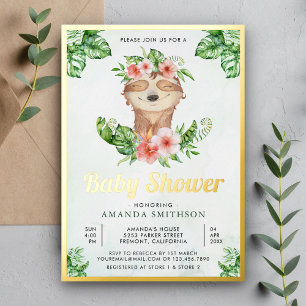 Süßes Entzückendes Florales Faultier Mädchen Baby Folieneinladung